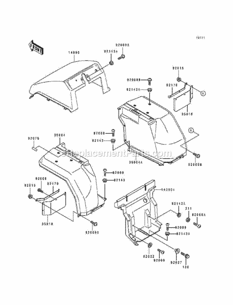 Front Fender Diagram and Parts List for KAF300-A1  Kawasaki 