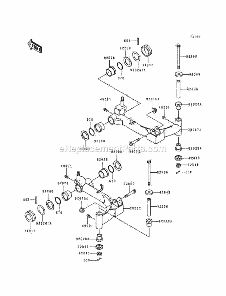 Suspension Diagram and Parts List for KAF300-A1  Kawasaki 