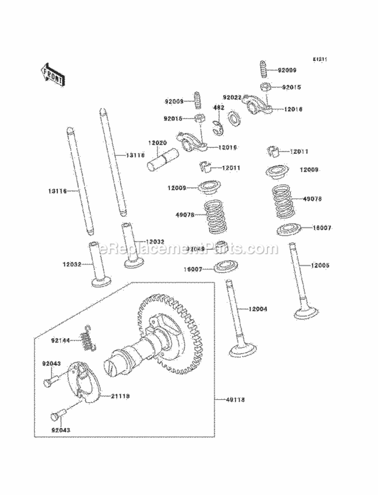 Valve/Camshaft Diagram and Parts List for KAF300-B1  Kawasaki 