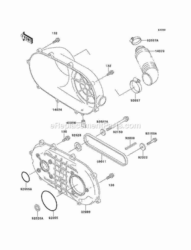 Converter Cover/Drive Belt Diagram and Parts List for KAF300-B1  Kawasaki 