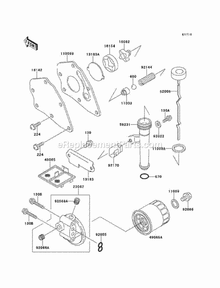 Oil Pump/Oil Filter Diagram and Parts List for KAF300-B1  Kawasaki 