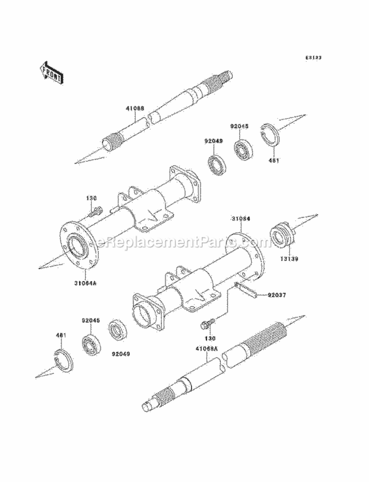 Rear Axle Diagram and Parts List for KAF300-B1  Kawasaki 