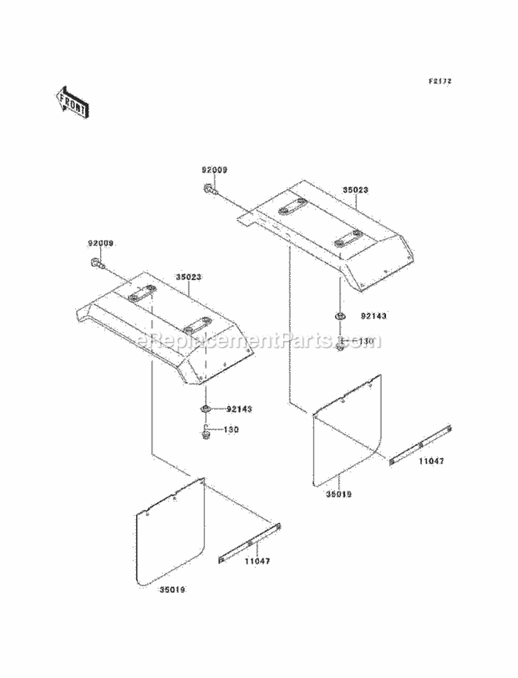 Rear Fenders Diagram and Parts List for KAF300-B1  Kawasaki 