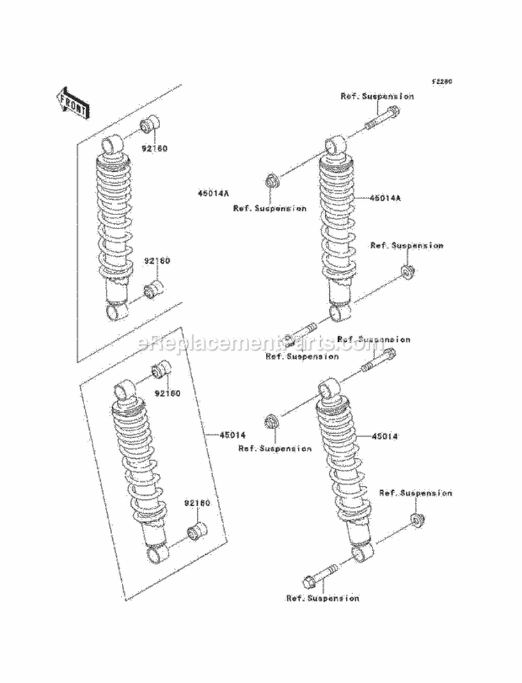 Shock Absorbers Diagram and Parts List for KAF300-B1  Kawasaki 