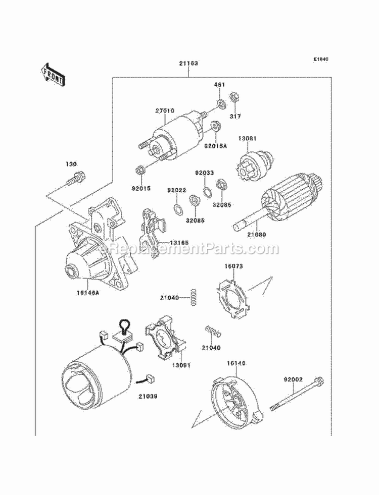 Starter Motor Diagram and Parts List for KAF300-B1  Kawasaki 