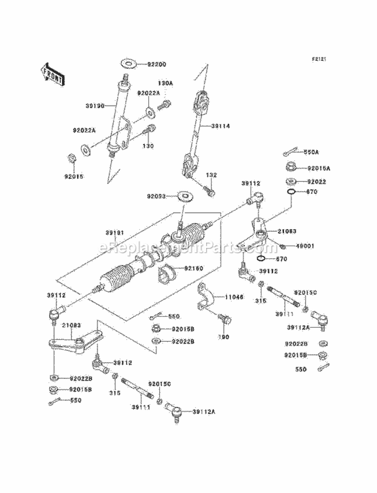 Steering Shaft Diagram and Parts List for KAF300-B1  Kawasaki 