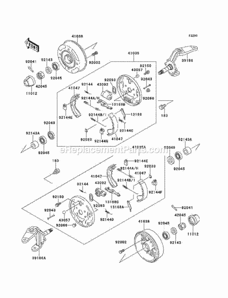 Front Hubs/Brakes Diagram and Parts List for KAF300-B2  Kawasaki 