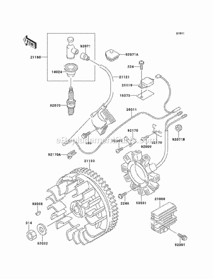 Generator/Ignition Coil Diagram and Parts List for KAF300-B1  Kawasaki 