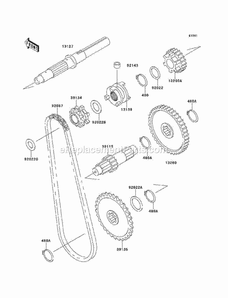Transmission Diagram and Parts List for KAF300-B1  Kawasaki 