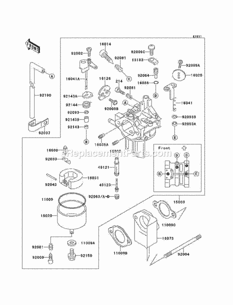 Carburetor Diagram and Parts List for KAF300-B1  Kawasaki 