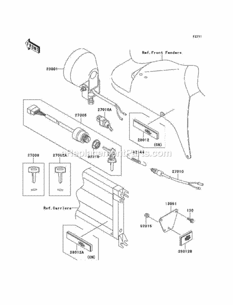 Headlights/Ignition Switch Diagram and Parts List for KAF300-C5  Kawasaki 