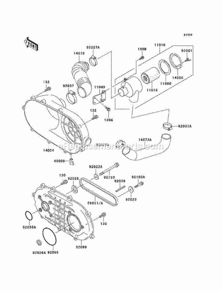 Converter Cover/Drive Belt Diagram and Parts List for KAF300-C5  Kawasaki 