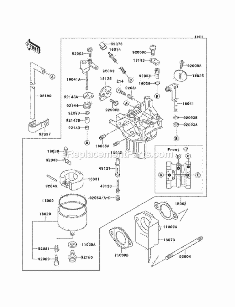 Carburetor Diagram and Parts List for KAF300-C5  Kawasaki 