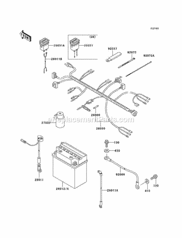 Chassis Electrical Equipment Diagram and Parts List for KAF300-C7  Kawasaki 