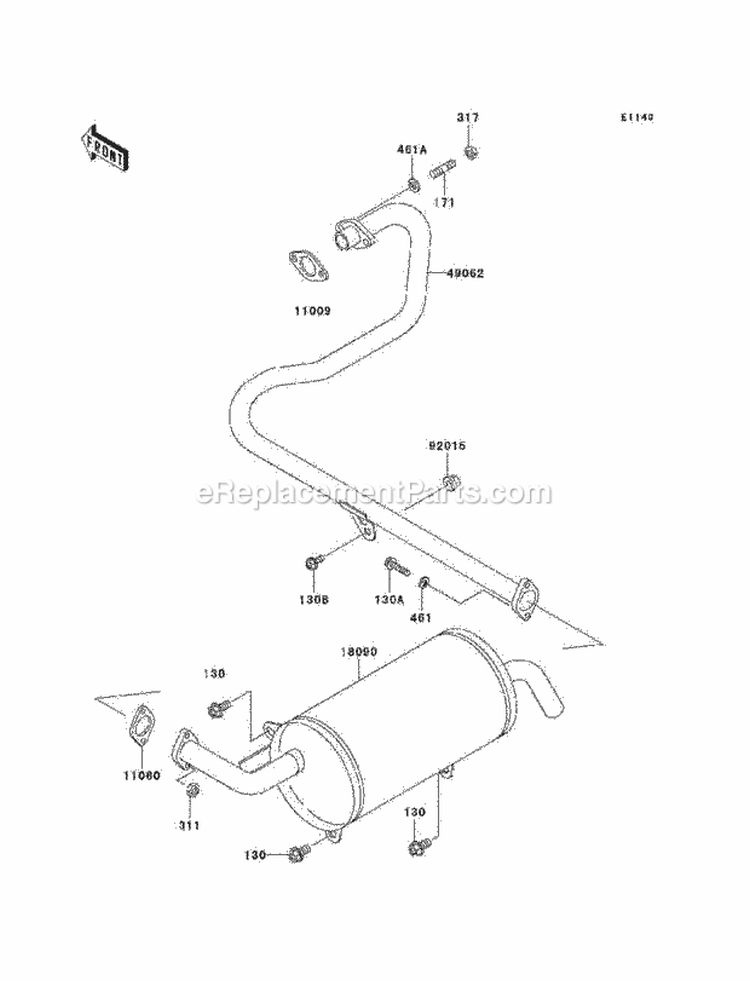 Mufflers Diagram and Parts List for KAF300-C7  Kawasaki 