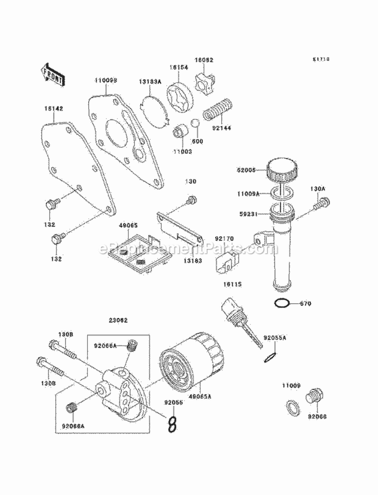 Oil Pump/Oil Filter Diagram and Parts List for KAF300-C7  Kawasaki 