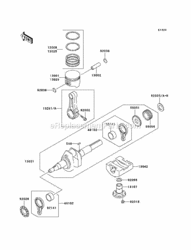 Crankshaft/Pistons Diagram and Parts List for KAF300-C6  Kawasaki 