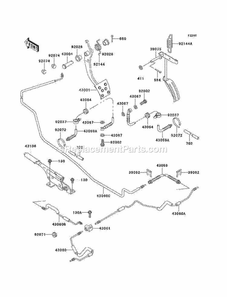 Brake Pedal/Throttle Lever Diagram and Parts List for KAF300-C7  Kawasaki 