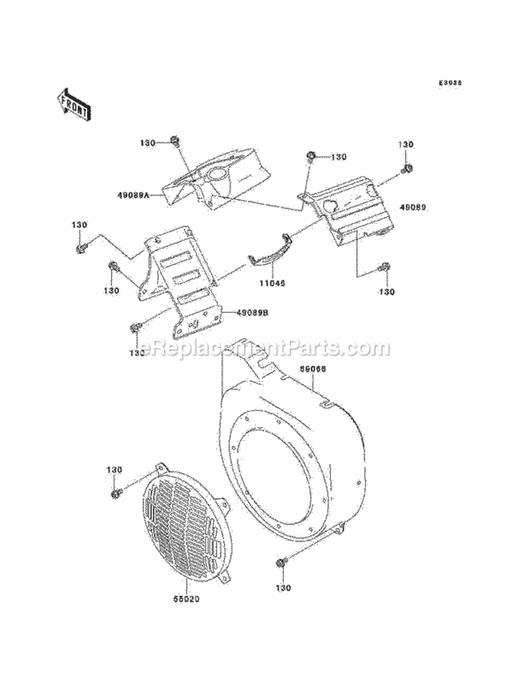 Engine Shrouds Diagram and Parts List for KAF300-C7  Kawasaki 