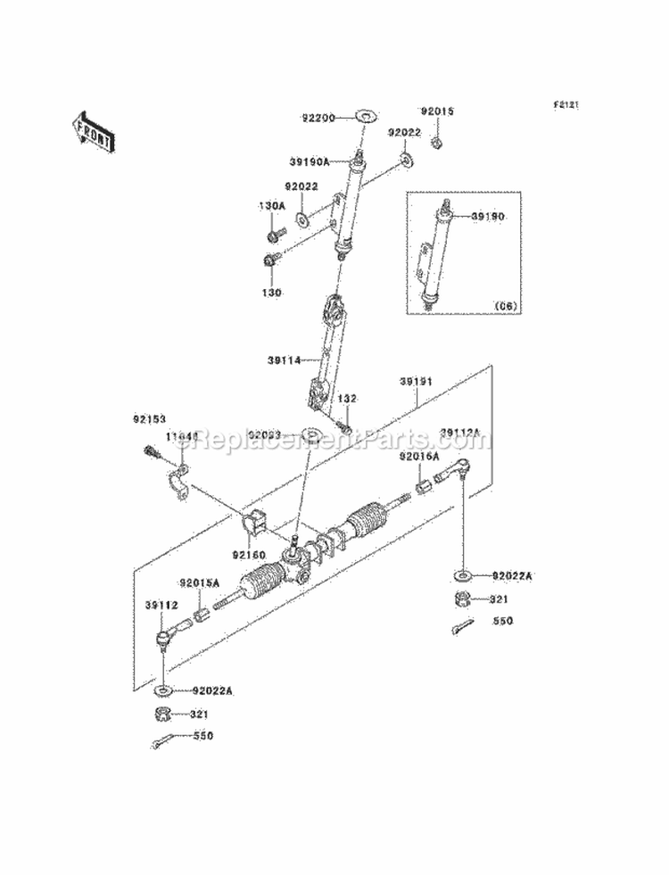 Steering Shaft Diagram and Parts List for KAF300-C7  Kawasaki 
