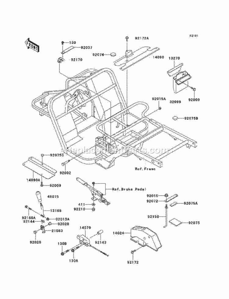 Frame Fittings Diagram and Parts List for KAF300-C6  Kawasaki 