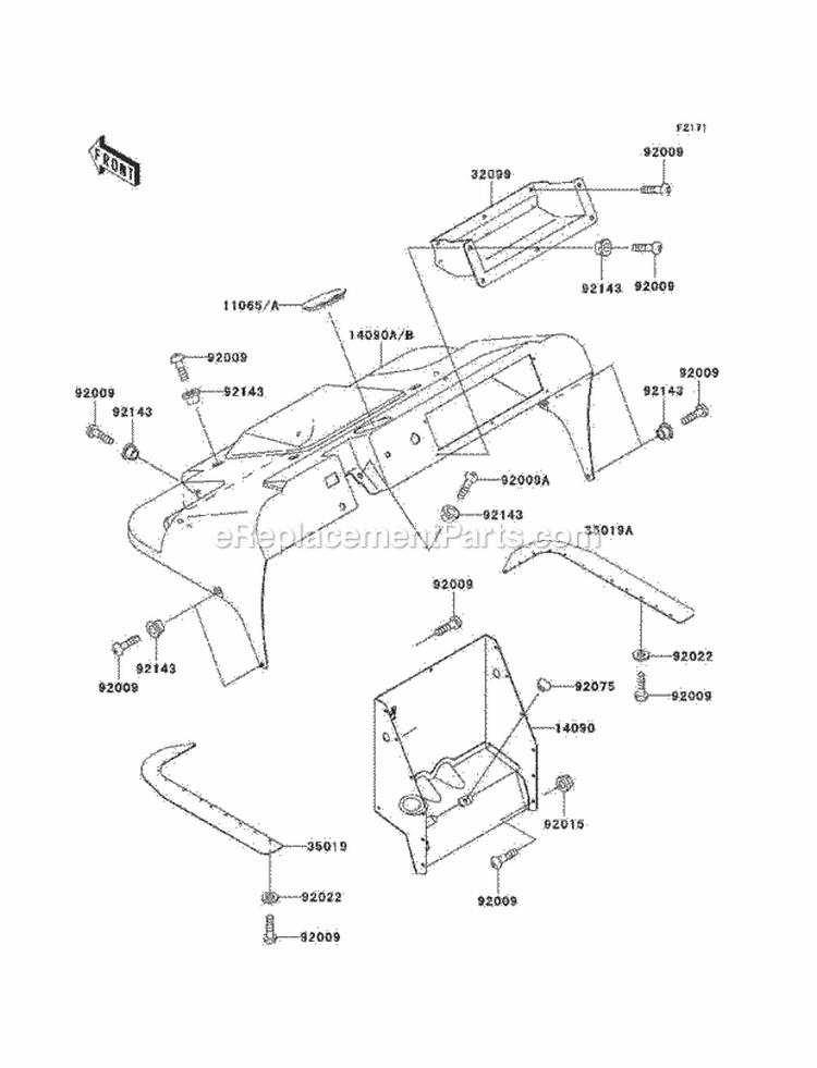 Front Fenders Diagram and Parts List for KAF300-C6  Kawasaki 