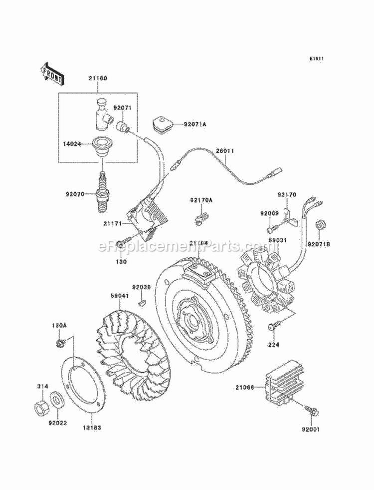 Generator/Ignition Coil Diagram and Parts List for KAF300-C7  Kawasaki 