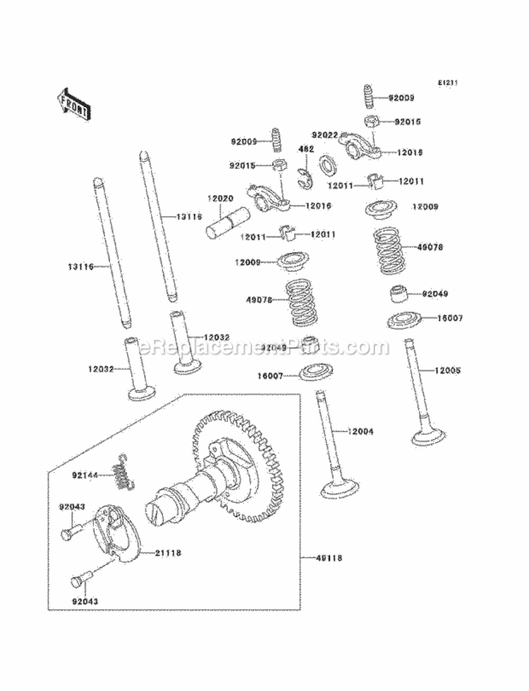 Valves/Camshafts Diagram and Parts List for KAF300-C6  Kawasaki 