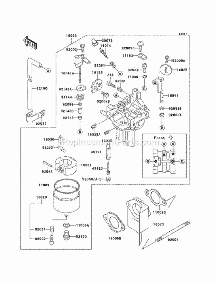 Carburetor Diagram and Parts List for KAF300-C7  Kawasaki 