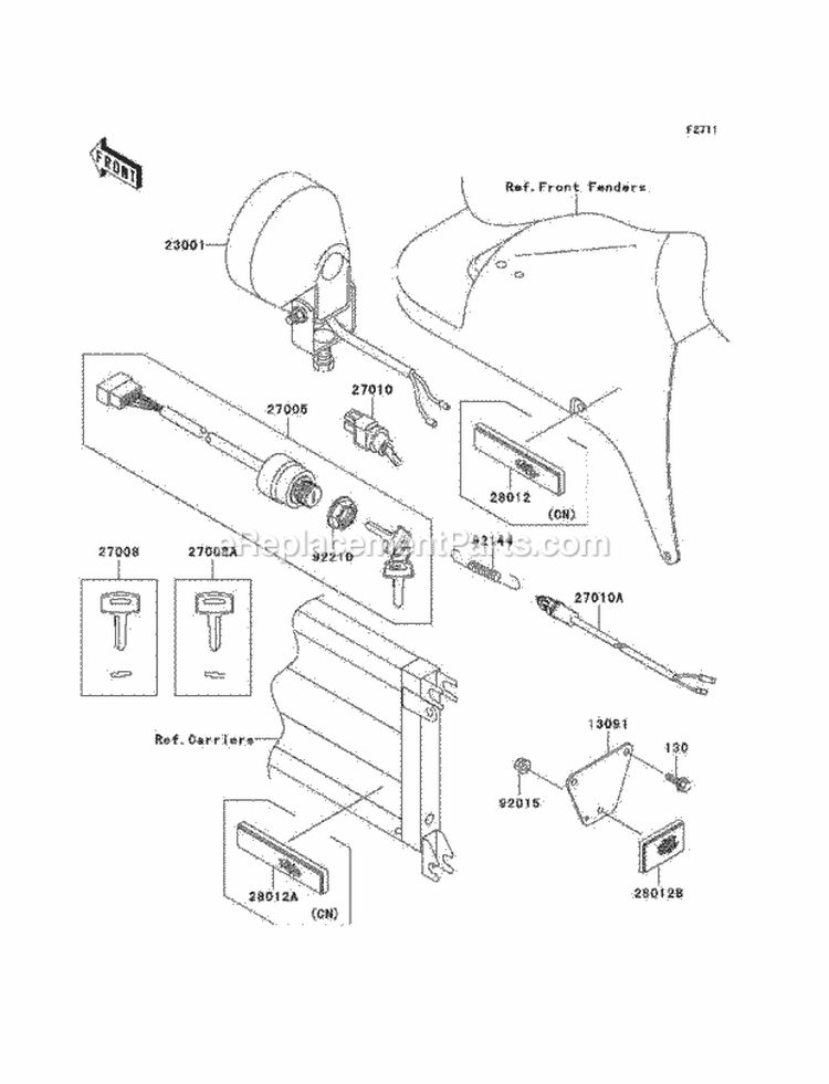 Headlights/Ignition Switch Diagram and Parts List for KAF300-C6  Kawasaki 