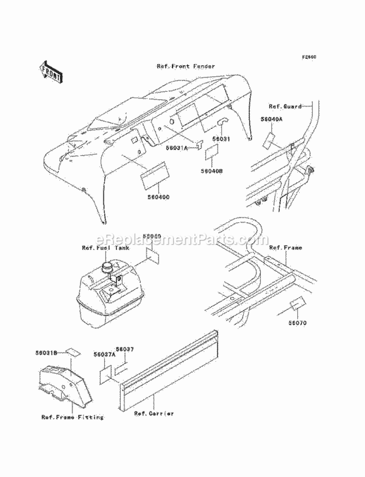 Labels Diagram and Parts List for KAF300-D2  Kawasaki 