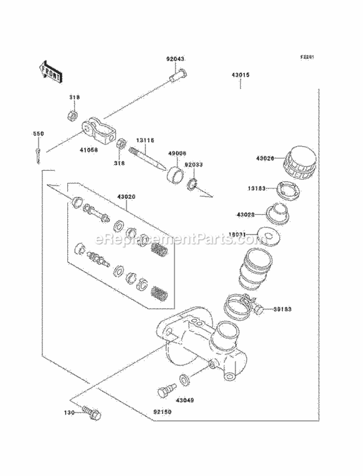 Master Cylinder Diagram and Parts List for KAF300-C6  Kawasaki 