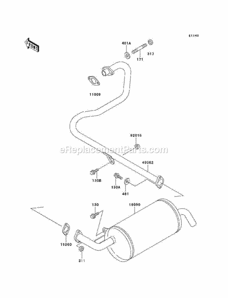 Mufflers Diagram and Parts List for KAF300-C6  Kawasaki 
