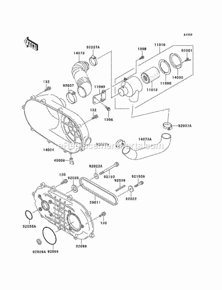 Converter Cover/Drive Belt Diagram and Parts List for KAF300-C6  Kawasaki 