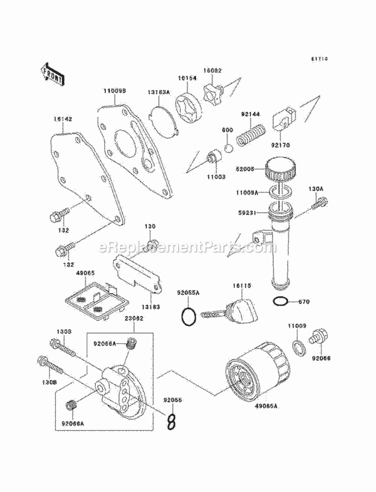 Oil Pump/Oil Filter Diagram and Parts List for KAF300-C6  Kawasaki 