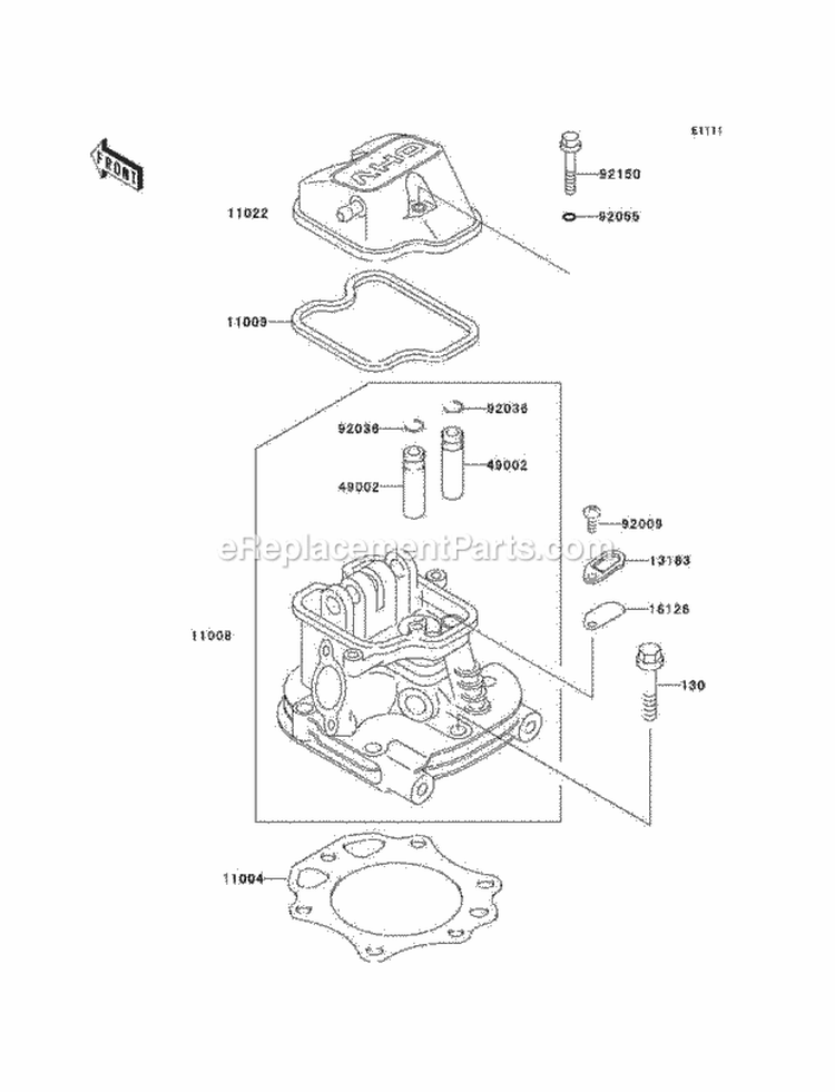 Cylinder Head Diagram and Parts List for KAF300-C6  Kawasaki 