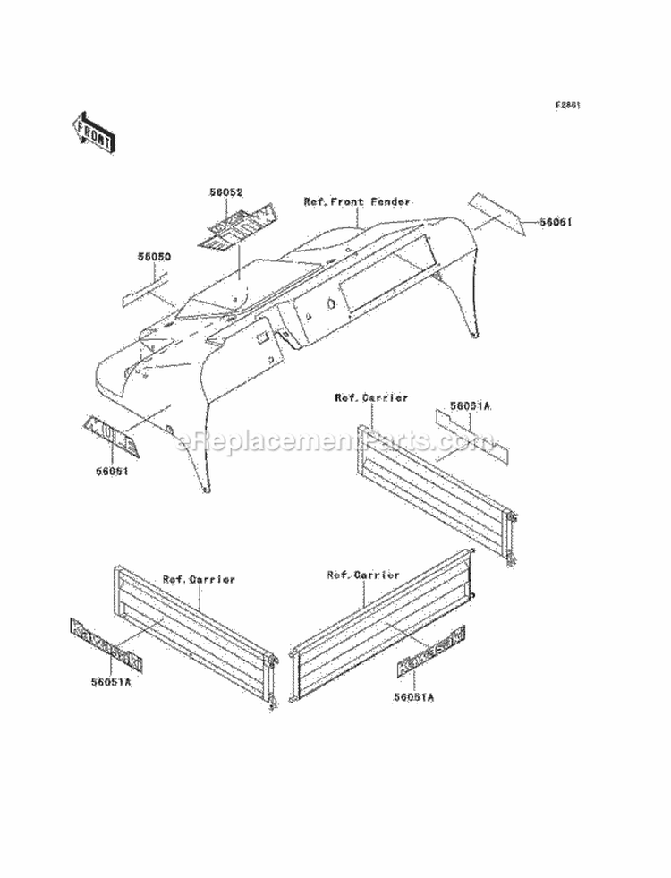 Decals Diagram and Parts List for KAF300-D2  Kawasaki 
