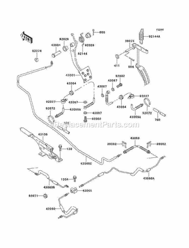 Brake Pedal/Throttle Lever Diagram and Parts List for KAF300-C6  Kawasaki 