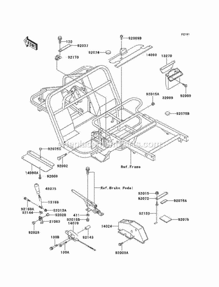 Frame Fittings Diagram and Parts List for KAF300-D2  Kawasaki 