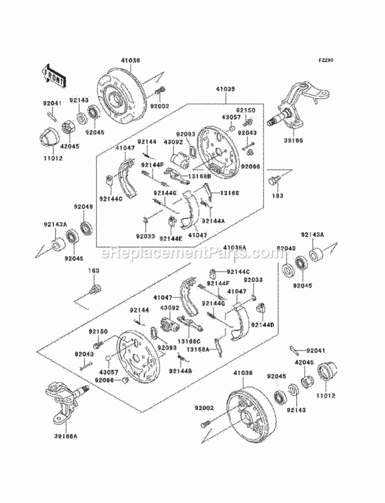 Front Hubs/Brakes Diagram and Parts List for KAF300-C6  Kawasaki 