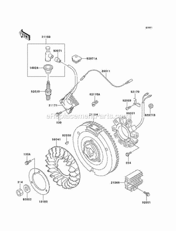 Generator/Ignition Coil Diagram and Parts List for KAF300-C6  Kawasaki 