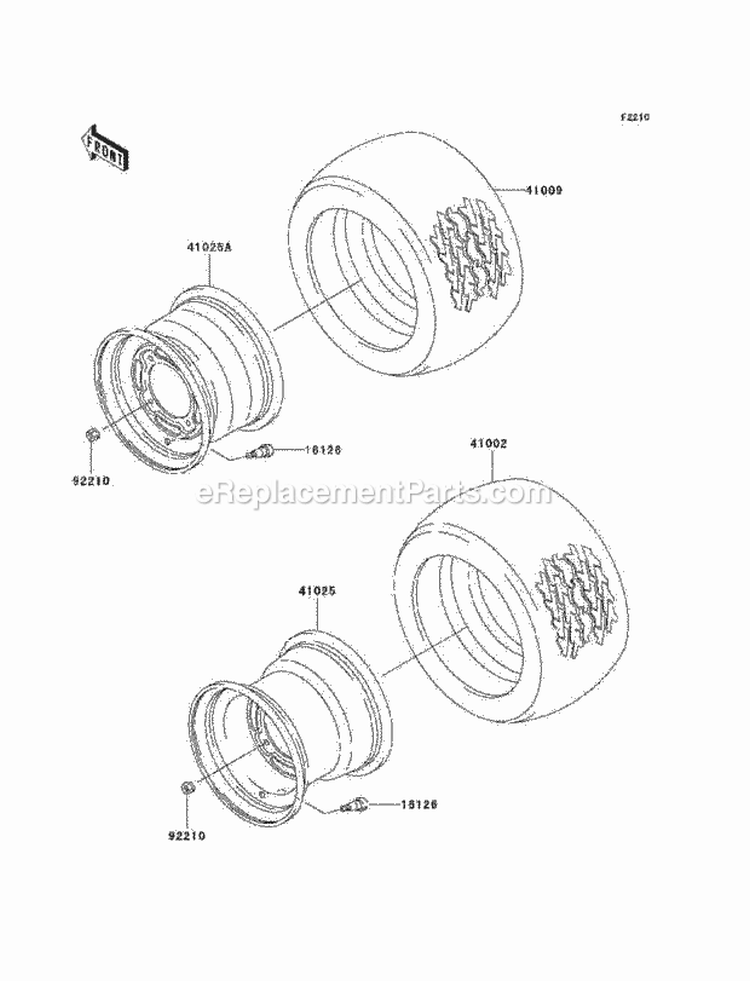 Wheels/Tires Diagram and Parts List for KAF300-D2  Kawasaki 