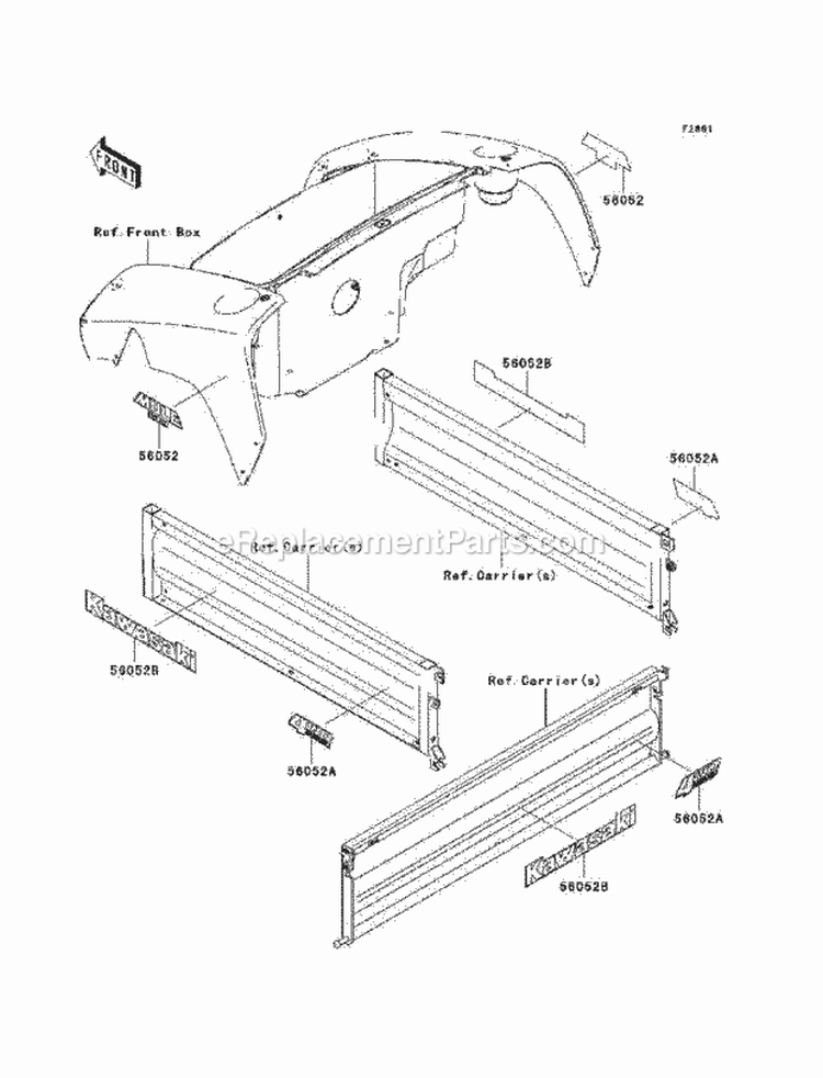 Decals Diagram and Parts List for KAF400-A1 2005 Kawasaki 