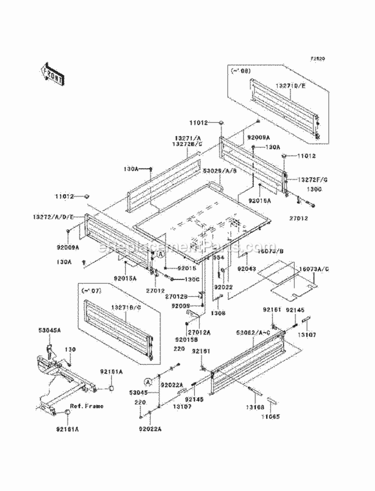 Carriers Diagram and Parts List for KAF400-A9F 2009 Kawasaki 