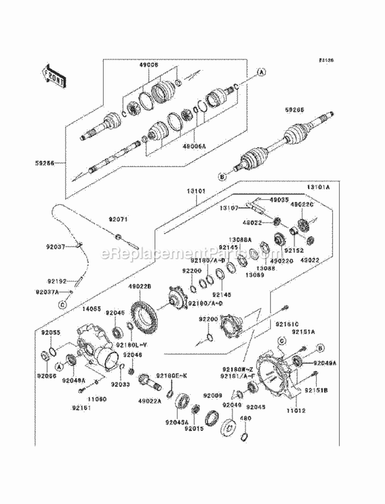 Drive Shaft-Front Diagram and Parts List for KAF400-A9F 2009 Kawasaki 