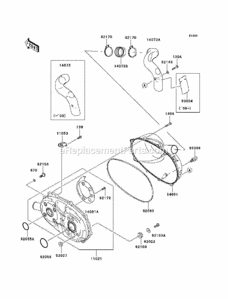 Converter Cover Diagram and Parts List for KAF400-AAF 2010 Kawasaki 