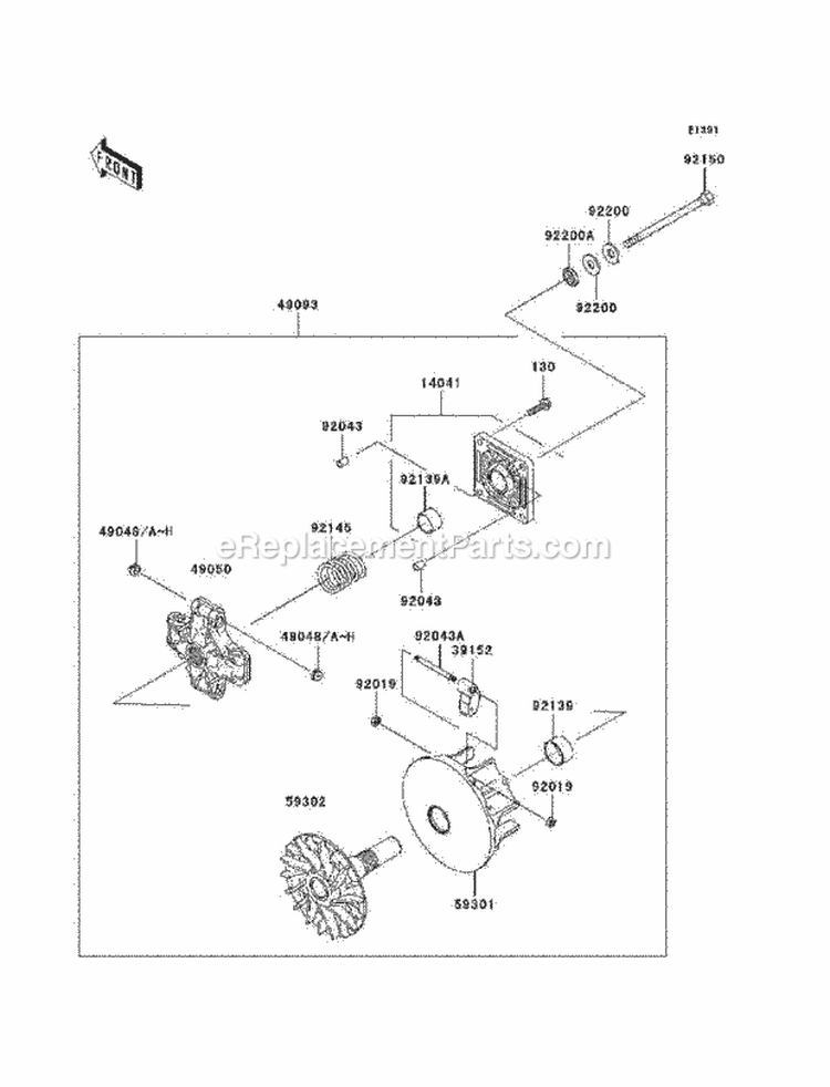 Drive Converter Diagram and Parts List for KAF400-A9F 2009 Kawasaki 