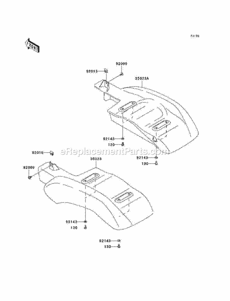 Rear Fenders Diagram and Parts List for KAF400-A9F 2009 Kawasaki 