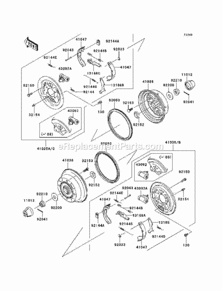 Rear Hubs/Brakes Diagram and Parts List for KAF400-AAF 2010 Kawasaki 