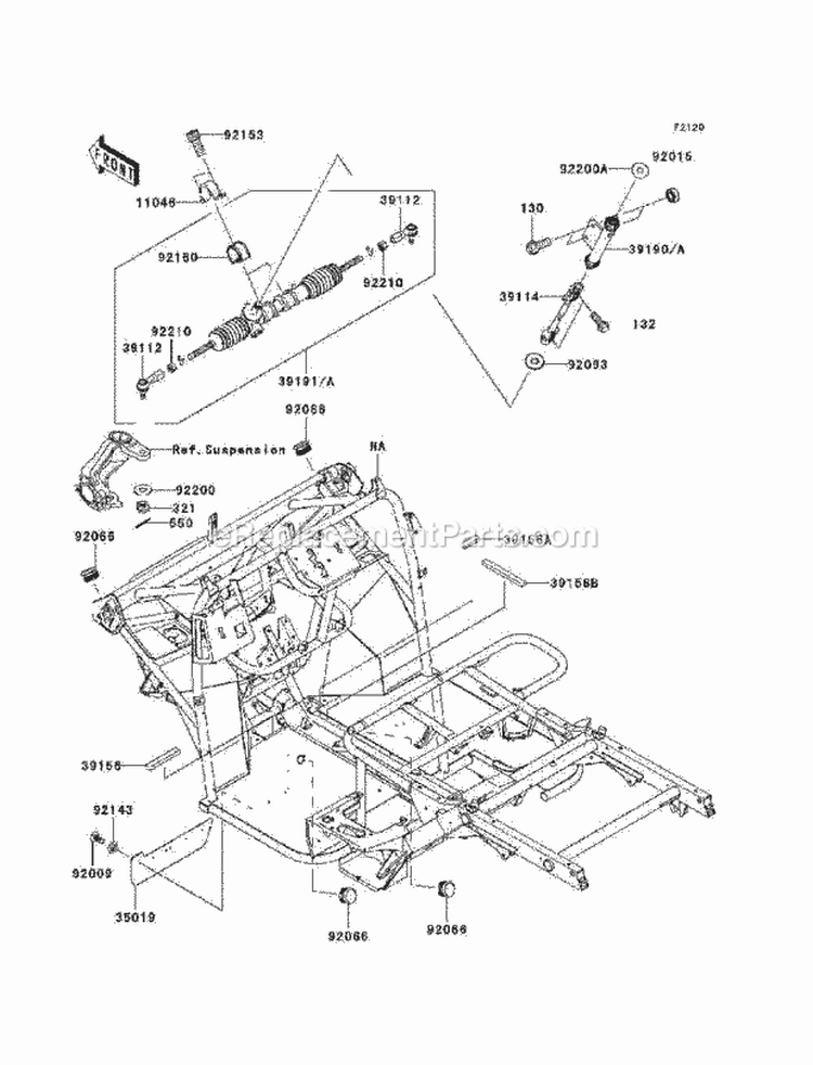 Frame Diagram and Parts List for KAF400-AAF 2010 Kawasaki 
